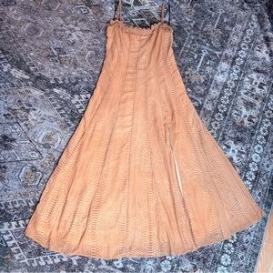 H&M Tan/Pale Orange Lined Maxi Dress Spaghetti Straps & Keyhole Back